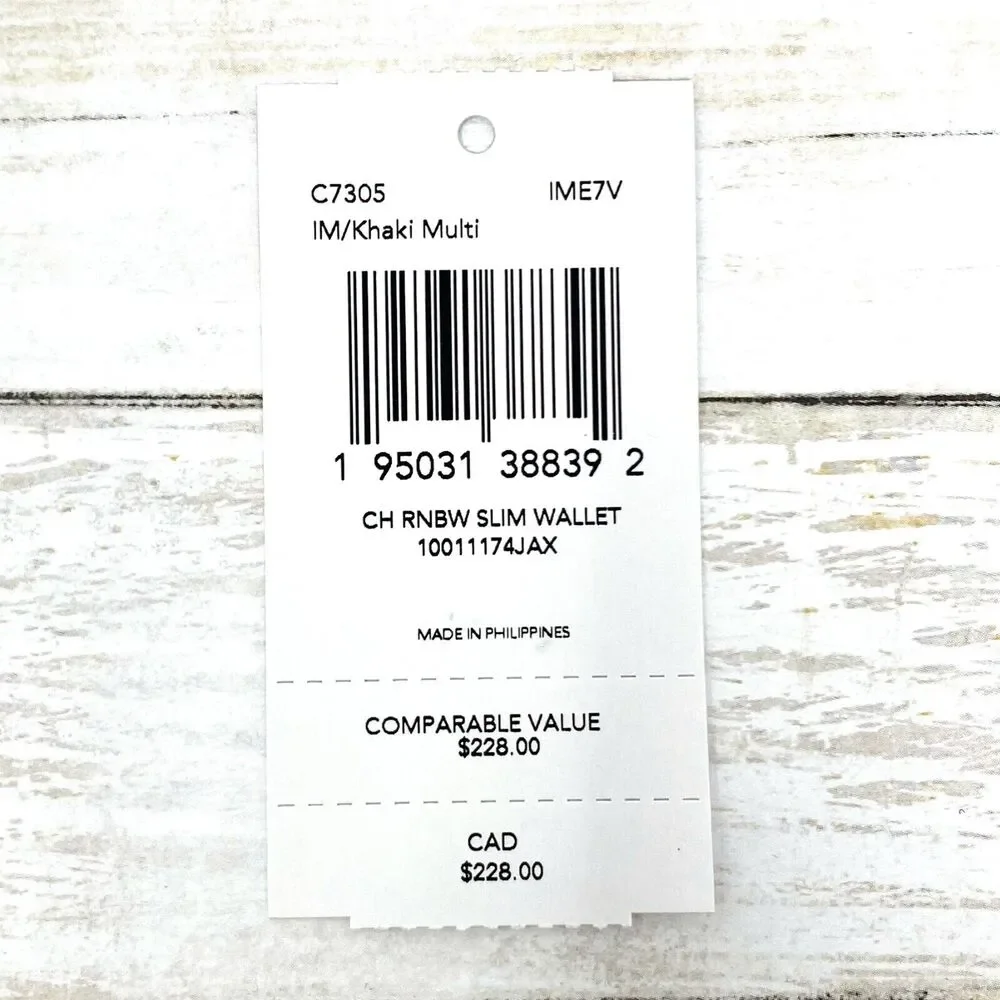 Coach Slim Wallet In Signature Canvas Coach Radial Rainbow Khaki Multi C7305